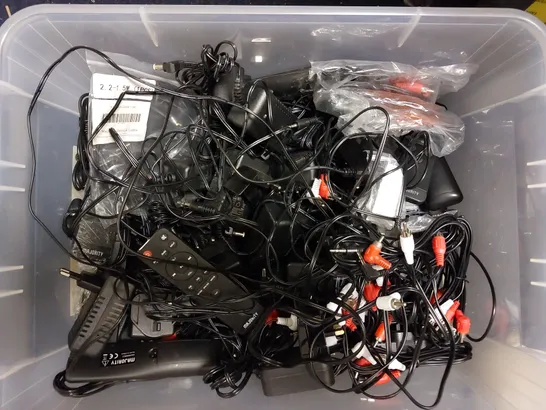 BOX OF APPROX 30 ASSORTED CABLES AND REMOTES FOR VARIOUS ITEMS