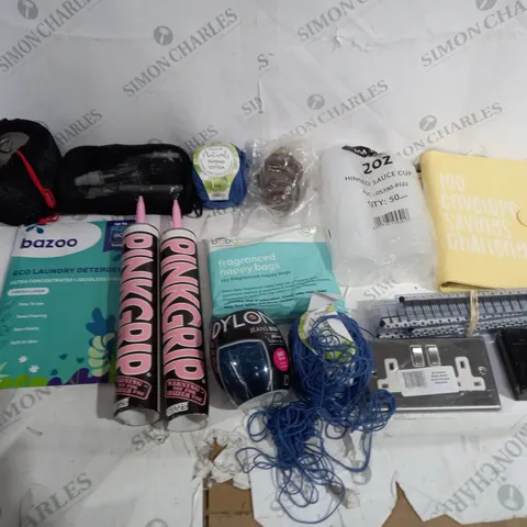 LOT OF APPROXIMATELY 12 ASSORTED HOUSEHOLD ITEMS TO INCLUDE MYTIMUG 600, PINKGRIP, AND FRAGRANCED NAPPY BAG ETC.