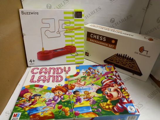 COLLECTION OF 3 CHILDREN'S GAMES: CANDY LAND, BUZZWIRE & CHESS/BACKGAMMON