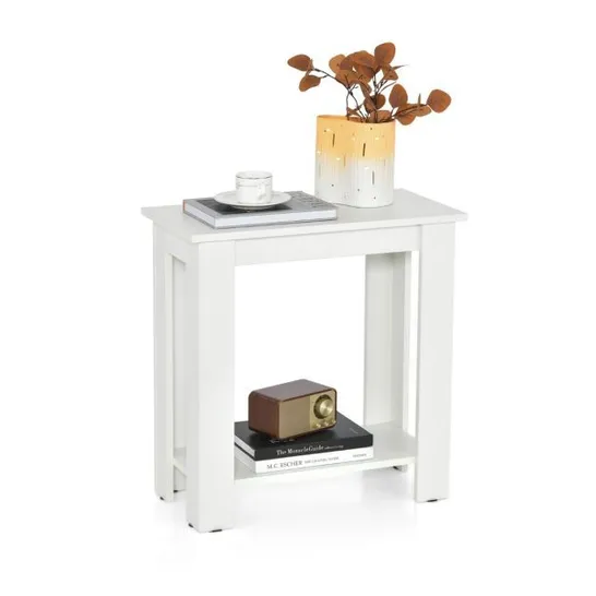 BOXED COSTWAY 2-TIER END TABLE WITH STORAGE SHELF FOR SMALL SPACES - WHITE