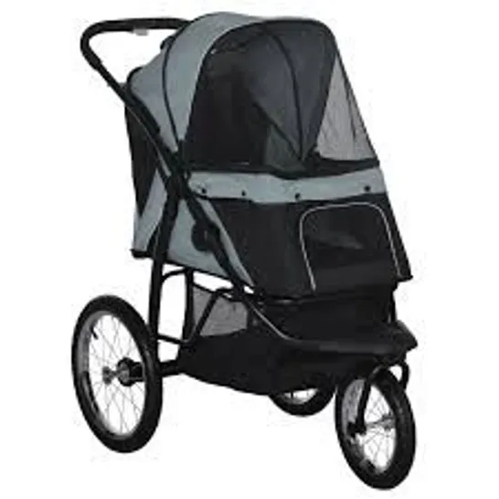 BOXED PAWHUT DOG PRAM DOG STROLLER JOGGER FOLDABLE PET PUSHCHAIR FOR MEDIUM, SMALL DOGS, W/ RUBBER WHEELS, WASHABLE CUSHION - GREY