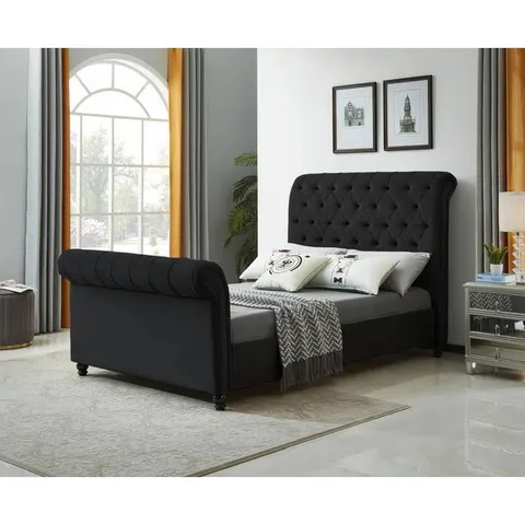 UPHOLSTERED DOUBLE SLEIGH - BLACK (4 PARTS)