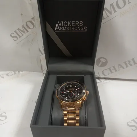 BOXED VICKERS ARMSTRONGS GRANDEUR ROSE GOLD BLACK DIAL WATCH 