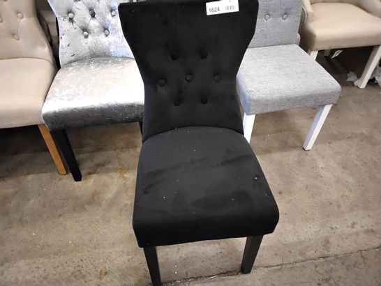 2 DESIGNER BLACK SOFT FABRIC CHAIRS WITH BLACK LEGS