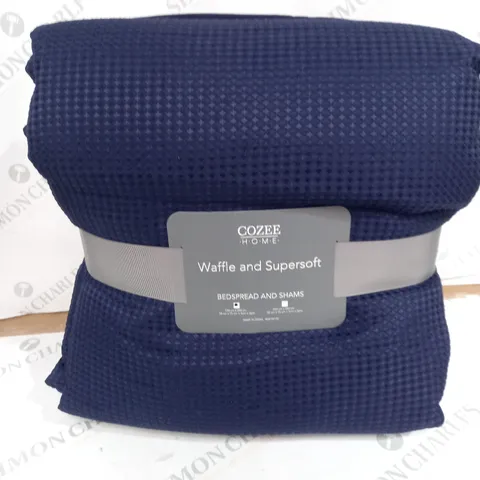 COZEE HOME WAFFLE AND SUPERSOFT BEADSPREAD AND SHAMS BLUE