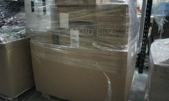 PALLET OF ASSORTED ITEMS INCLUDING BOXED OFFICE CHAIRS, ALANA GREY LINEN BAR STOOL, BOXED CUSHIONED BAR STOOL