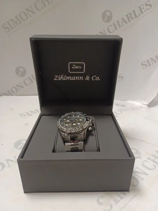 MENS ZIHLMANN & CO Z400 WATCH – CHRONOGRAPH MOVEMENT – BLACK STAINLESS STEEL STRAP – BLACK DIAL – 3ATM WATER RESISTANT