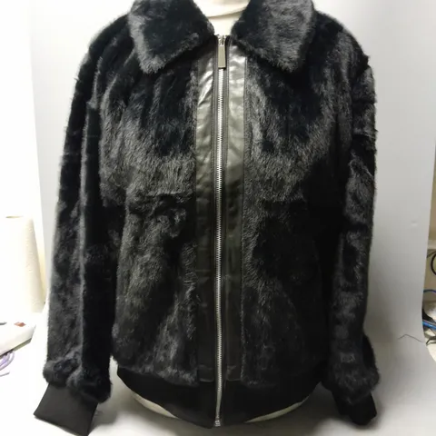 RUTH LANGSFORD FAUX FUR ZIP THROUGH JACKET IN BLACK SIZE 12