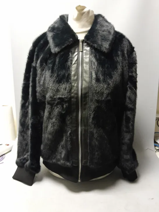 RUTH LANGSFORD FAUX FUR ZIP THROUGH JACKET IN BLACK SIZE 12