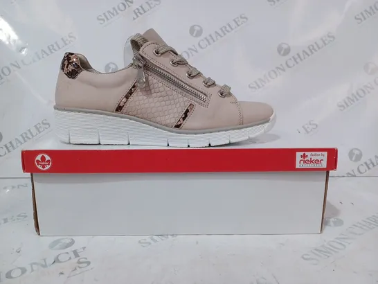 BOXED PAIR OF RIEKER TRAINERS IN TAUPE SIZE 6