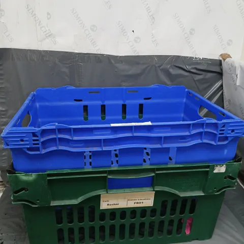 2 LARGE PLASTIC STORAGE TOTES (1 BLUE & 1 GREEN)