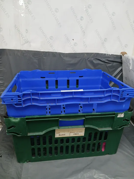 2 LARGE PLASTIC STORAGE TOTES (1 BLUE & 1 GREEN)