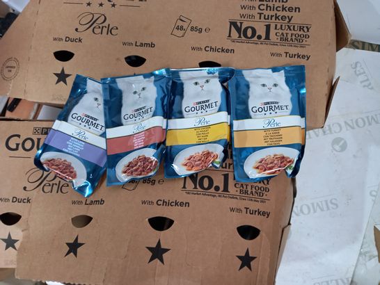 TWO CASES OF PURINA GOURMET PERLE CAT FOOD (APPROX 96 PACKS)
