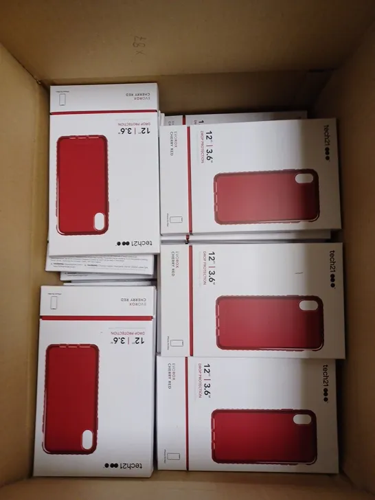 BOX OF 87 TECH21 CHERRY RED EVOROX PHONE PROTECTION CASES FOR IPHONE XS MAX