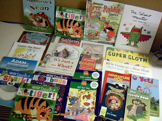 ASSORTMENT OF 22 CHILDRENS BOOKS TITLES INCLUDE SUPER SLOTH, THE JUNGLE BOOK AND A PIRATES GUIDE TO LANDLUBBING