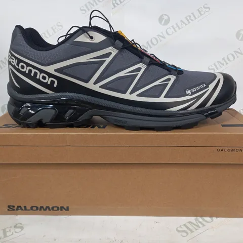 BOXED PAIR OF SALOMON XT-6 GTX SHOES IN BLACK/GREY UK SIZE 11