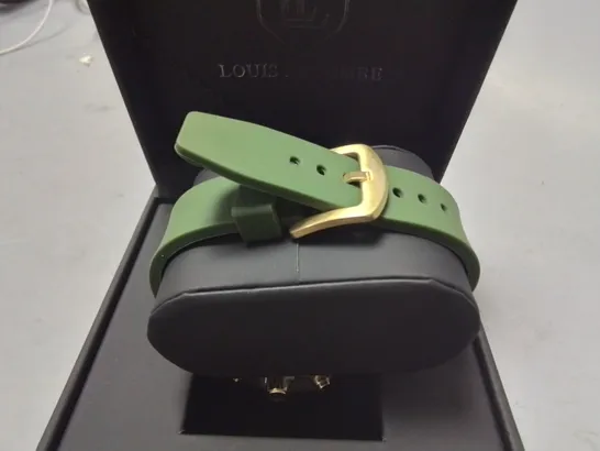 LOUIS LACOMBE GENTS STAINLESS STEEL CHRONOGRAPH WATCH WITH GREEN RUBBER STRAP IN GIFT BOX