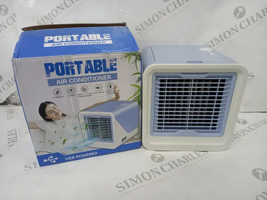 BOXED PORTABLE AIR CONDITIONER IN BLUE/WHITE