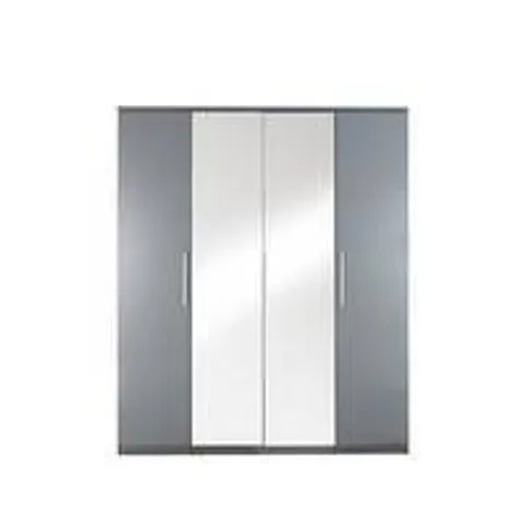 BOXED GRADE 1 PRAGUE GLOSSY GREY 4-DOOR WARDROBE (3 BOXES)