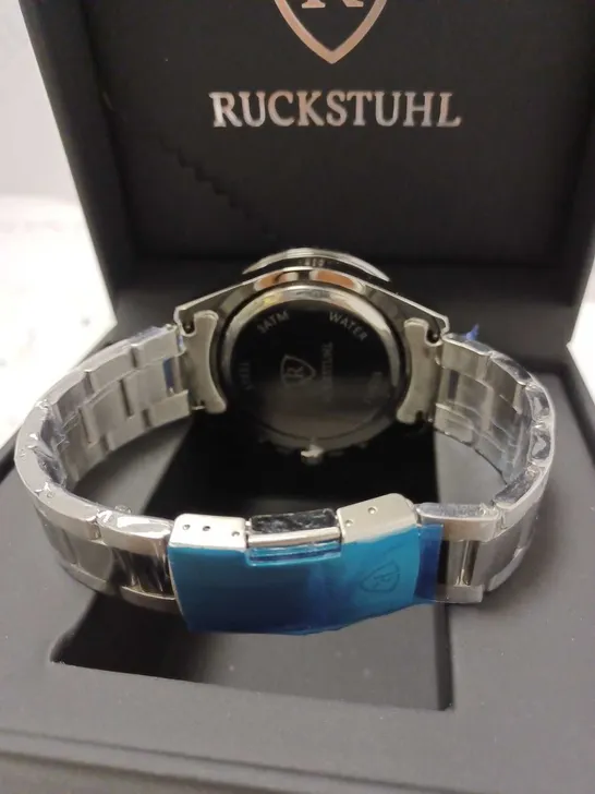 RUCKSTUHL CHRONOGRAPH BLUE TRIPLE DIAL BRACELET STRAP WRISTWATCH