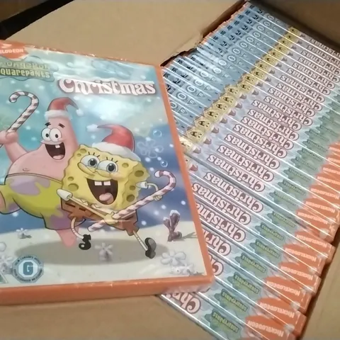 BOX OF APPROXIMATELY 24 SPONGEBOB SQUARE PANTS CHRISTMAS DVDS 