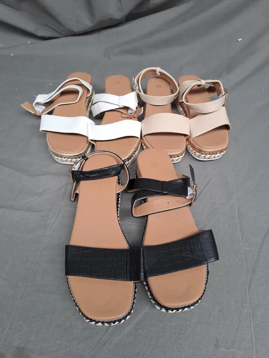 BOX OF APPROXIMATELY 20 ASSORTED PAIRS OF SANDAL FOOTWEAR ITEMS IN VARIOUS COLOURS AND SIZES