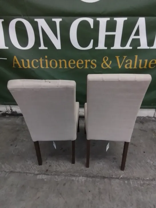 2 X DESIGNER BUTTON BACK BEIGE FABRIC DINING CHAIRS 