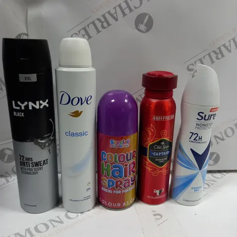 BOX OF APPROX 20 ASSORTED AEROSOLS TO INCLUDE OLD SPICE DEODERANT, HAIR COLOUR SPRAY, LYNX ETC - COLLECTION ONLY