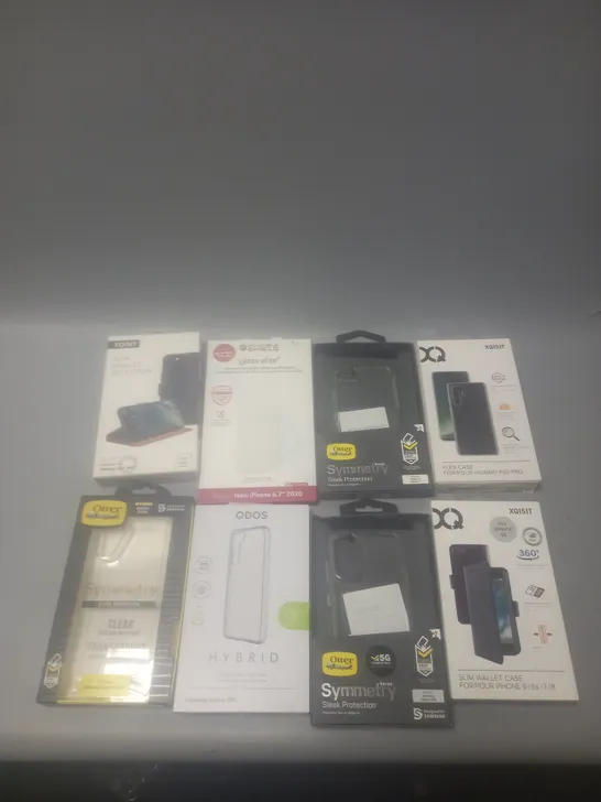 BOX OF APPROX 15 ASSORTED IPHONE ITEMS TO INCLUDE - XQISIT SLIM WALLET SELECTION IPHONE 5.8 - XQISIT FLEX CASE P30 PRO - INVISIBLE SHIELD GALAXY S20 ETC