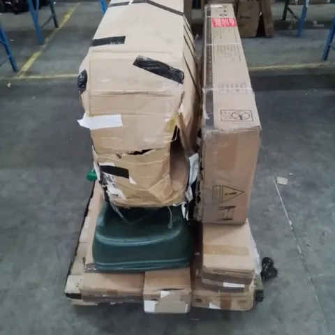 PALLET CONTAINING VARIOUS LOOKOUT TOWER, TRAMPOLINE, SWING AND SLIDE PARTS 