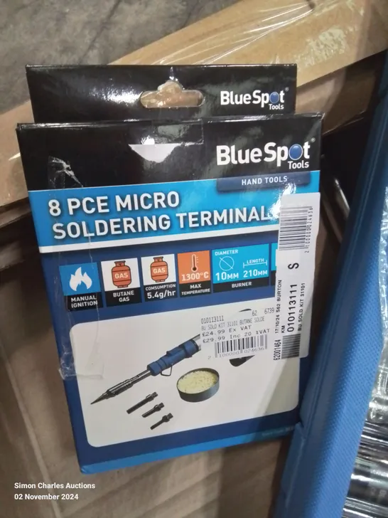 BOX CONTAINING MIXED TOOLS TO INCLUDE: BOXED BLUESPOT LONG ARM RIVET AND NUT RIVETER (M4-M10) SET,  16PC DEEP IMPACT SOCKET SET, 8 PC MICRO SOLDERING TERMINAL.