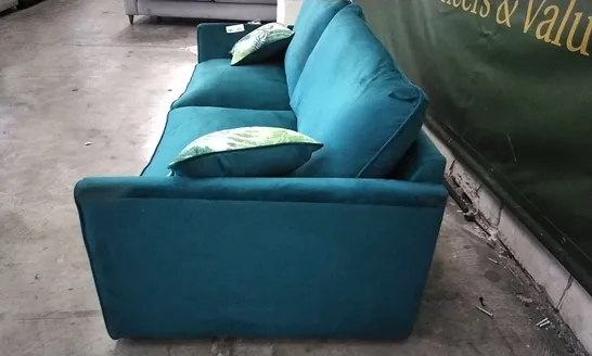 QUALITY BRITISH DESIGNER PASHA 3 SEATER HIGH BACK SOFA - GREEN PLUSH FABRIC