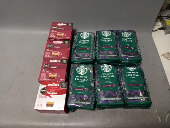 LOT OF APPROXMATELY 8 ITEMS TO INCLUDE  - LAVAZZA ESPRESSO INTENSO, LAVAZZA RQSSA, AND STARBUCKS ESPRESSO ROAST 