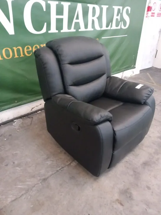 DESIGNER BLACK FAUX LEATHER MANUAL RECLINING ARMCHAIR