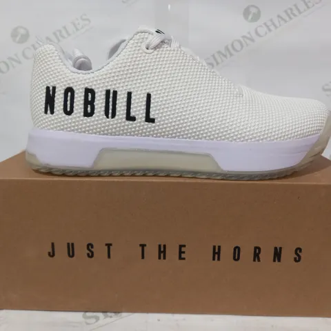 BOXED PAIR OF NOBULL SF TRAINERS IN WHITE UK SIZE 4.5