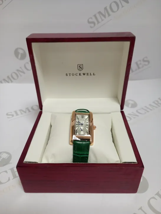 LADIES STOCKWELL WATCH – TEXTURED DIAL WITH SUB DIAL MINUTE HAND – GREEN LEATHER STRAP 