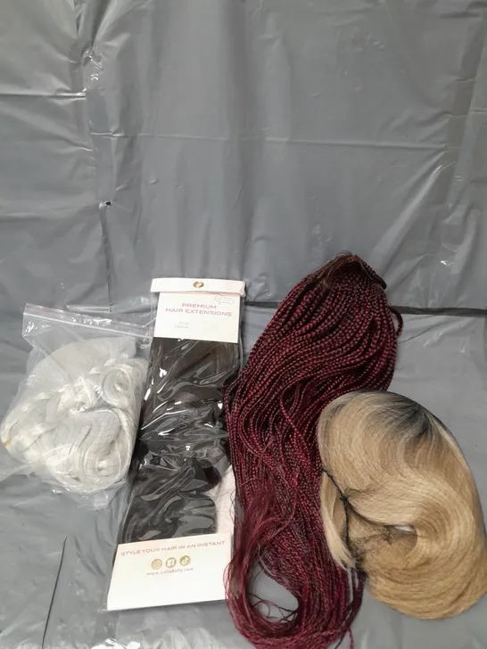 APPROXIMATELY 15 ASSORTED WIGS AND HAIR PIECES VARIOUS COLOURS AND STYLES 