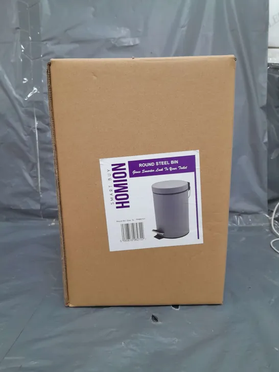 BOXED GREY ROUND STEEL BIN 3L