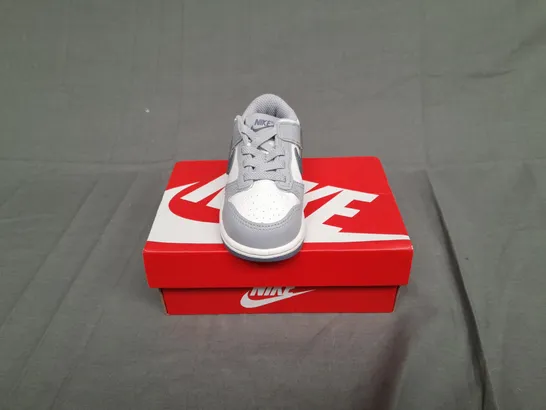 BOXED PAIR OF NIKE DUNKS LOW SUMMIT WHITE/LIGH CARBON UK 4.5