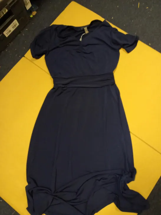 BRAND NEW RUTH LANGSFORD RUCHED MIDI DRESS IN NAVY BLUE - SIZE 8 