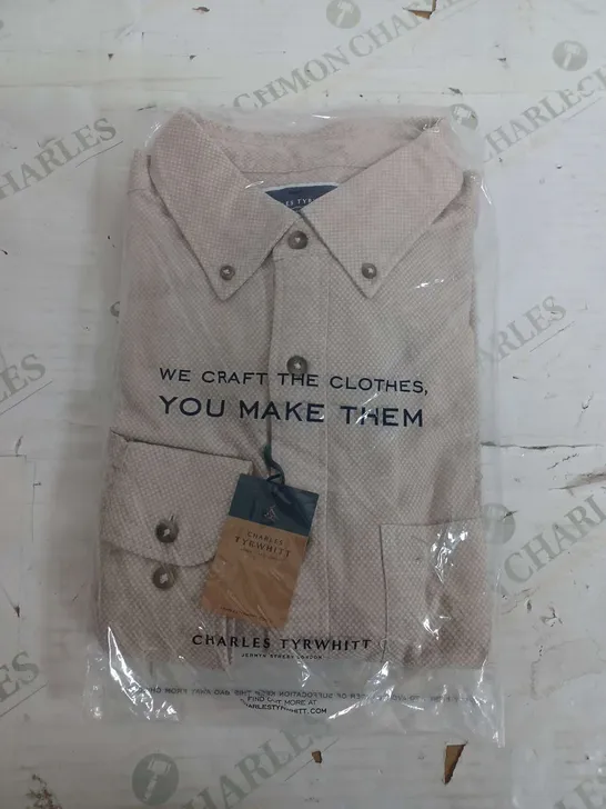 SEALED CHARLES TYRWHITT OATMEAL DOBBY FLANNEL SLIM FIT SHIRT - LARGE