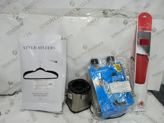 LARGE QUANTITY OF HOUSEHOLD ITEMS TO INCLUDE SODASTREAM BOTTLES, PUMP SACK, COFFEE GRINDER, ETC