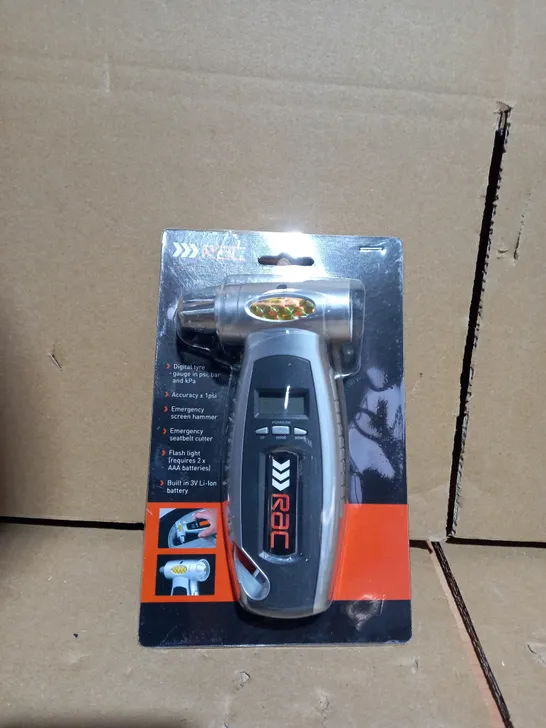 RAC DIGITAL TYRE GUAGE & EMERGENCY SCREEN HAMMER