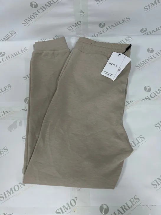 REISS PREMIER INTERLOCK DRAWSTRING TROUSERS IN OATMEAL SIZE SMALL