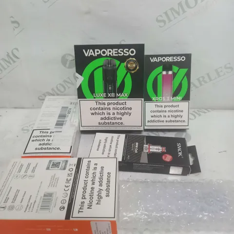 BOX OF APPROXIMATELY 20 ASSORTED E-CIGARATTES TO INCLUDE VAPORESSO, SMOK, ASPIRE ETC