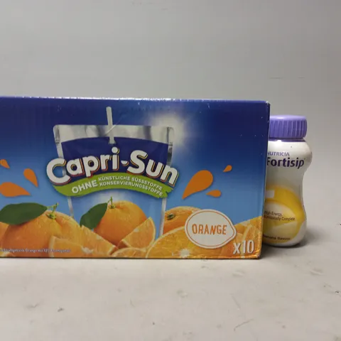 TOTE OF APPROX 4 ASSORTED FOOD ITEMS TO INCLUDE - CAPRI-SUN ORANGE , NUTRICIA FORTISIP