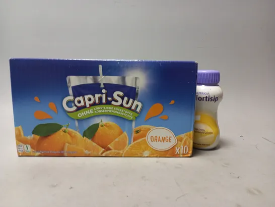 TOTE OF APPROX 4 ASSORTED FOOD ITEMS TO INCLUDE - CAPRI-SUN ORANGE , NUTRICIA FORTISIP