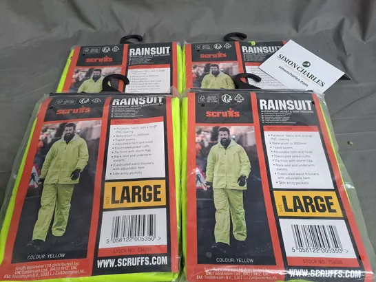 LOT OF 4 SCRUFFS WATERPROOF FLUO YELLOW RAIN SUITS - LARGE