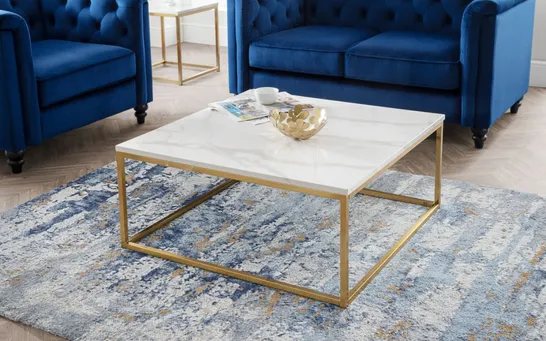 BOXED WHITE MARBLE / GOLD COFFEE TABLE