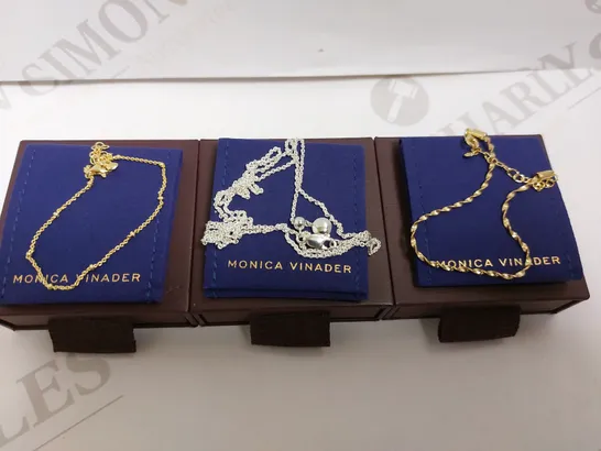 BOX OF 3 MONICA VINADER ITEMS TO INCLUDE 2 GOLD EFFECT BRACELETS AND 1 SILVER EFFECT NECKLACE